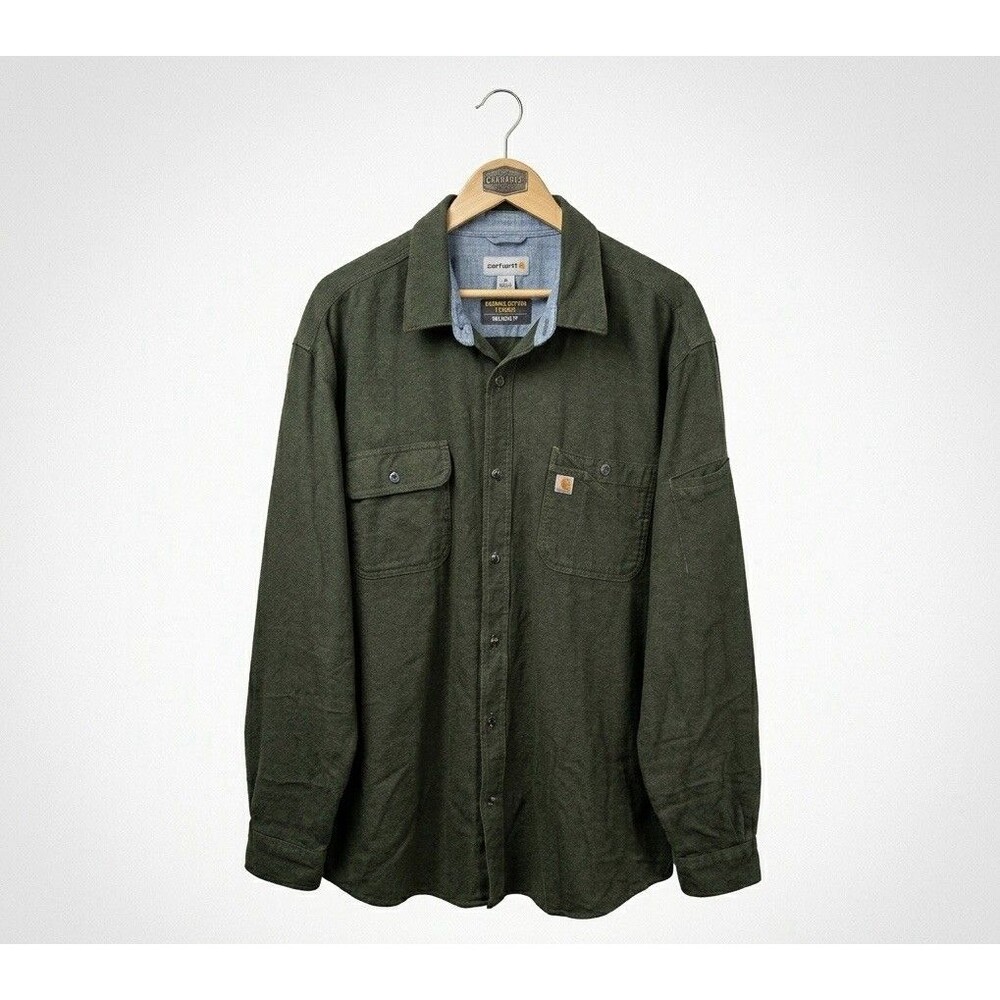 Carhartt Moss Green Heavy Flannel Lined Long Sleeve Relaxed Work Shirt Mens 2XL